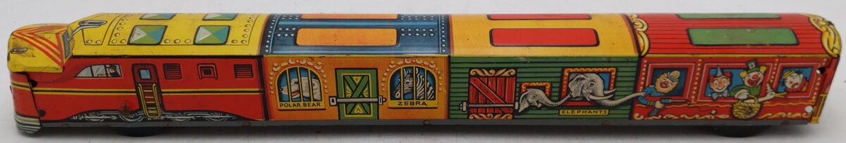 Vintage Tinplate Circus Unpowered Diesel Passenger Car Toy VG