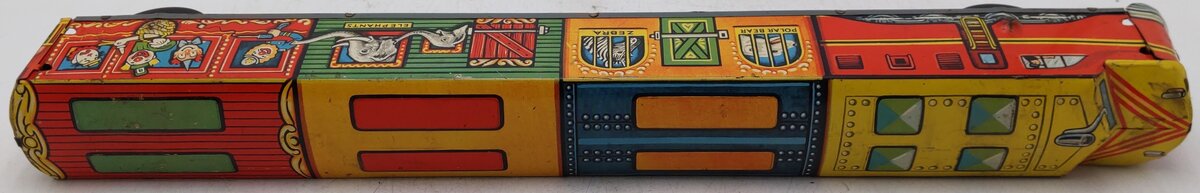 Vintage Tinplate Circus Unpowered Diesel Passenger Car Toy VG