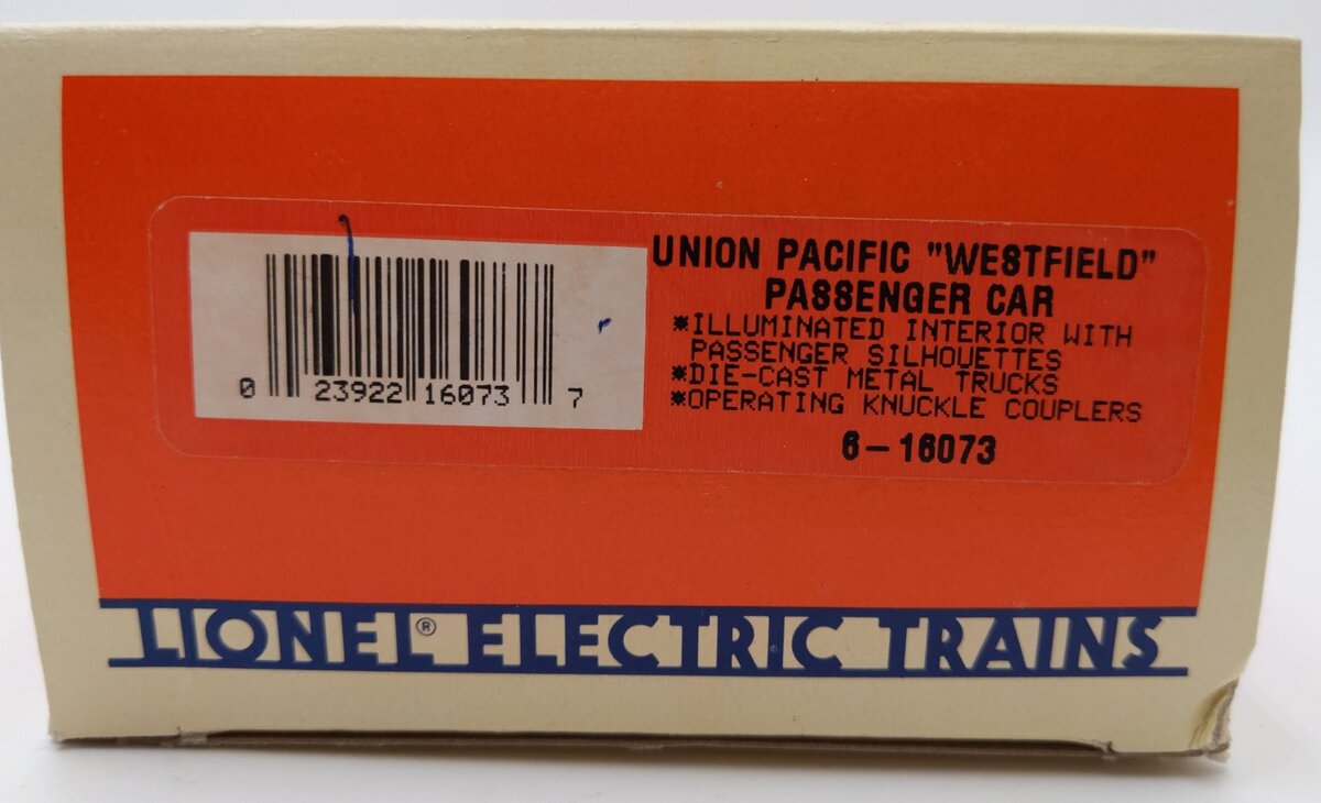 Lionel 6-16073 O Gauge Union Pacific "Westfield" Passenger Car #6073 EX/Box
