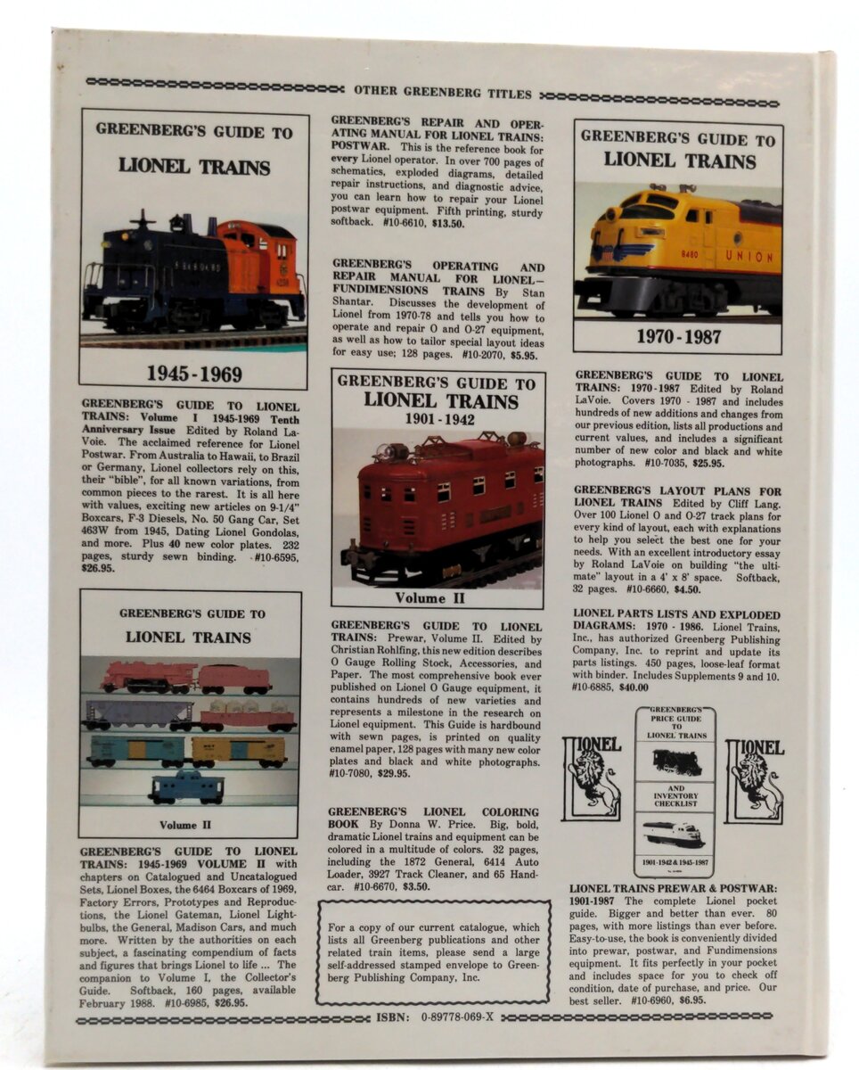 Greenberg Books 0-897778-069-x Guide TO Lionel Trains 1901-1942 Vol.1- Greenberg VG