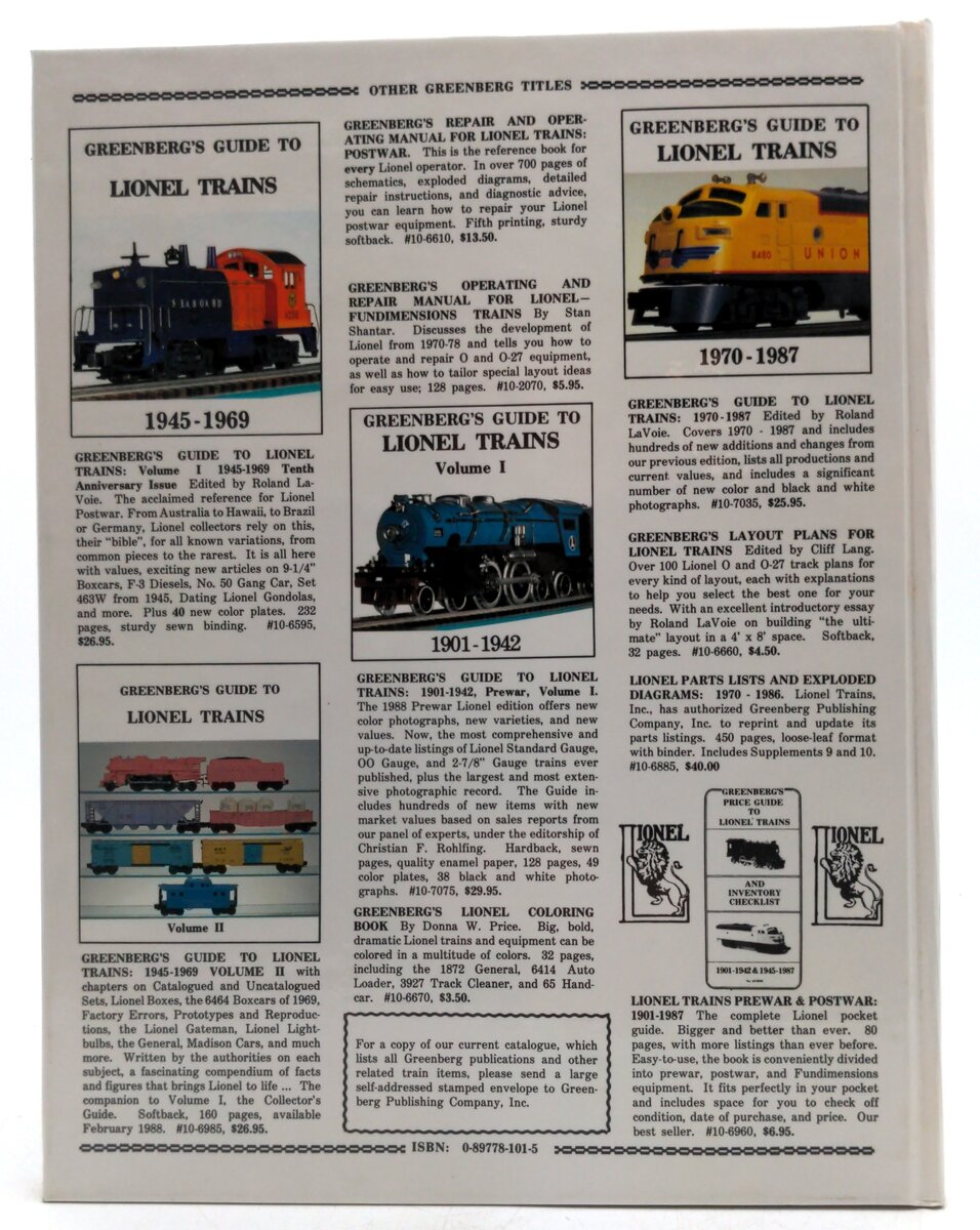 Greenberg Books Guide To Lionel Trains 1901-1942 Vol.2 - Greenberg VG
