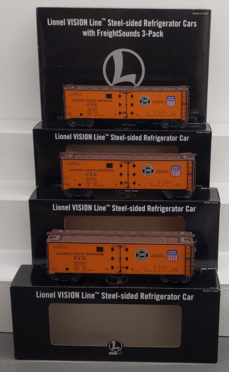 Lionel 6-83545 O VISIONLINE PFE Reefer Set w/One Operating Car (Pack of 3) EX/Box