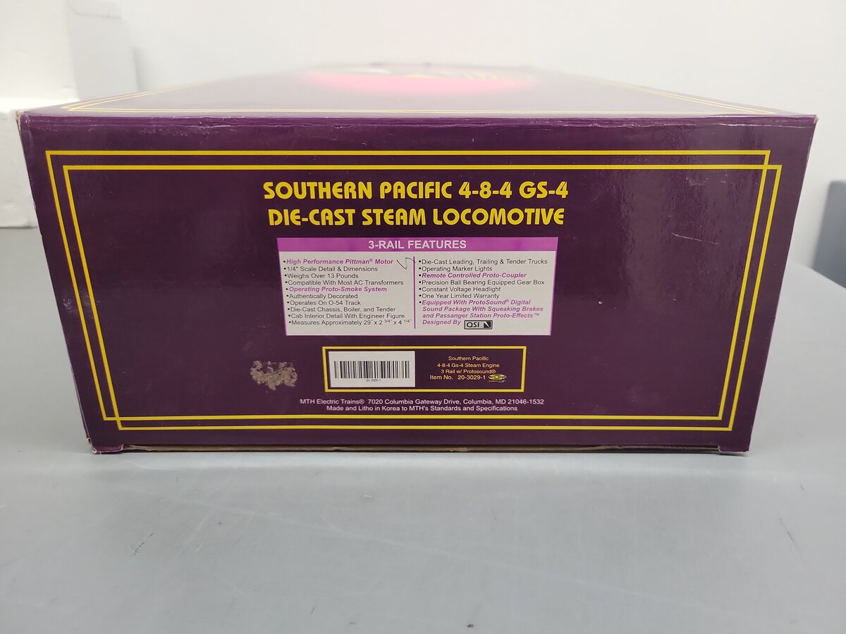 MTH 20-3029-1 O SP 4-8-4 GS-4 Diecast Steam Locomotive & Tender w/PS1 #4449 EX/Box