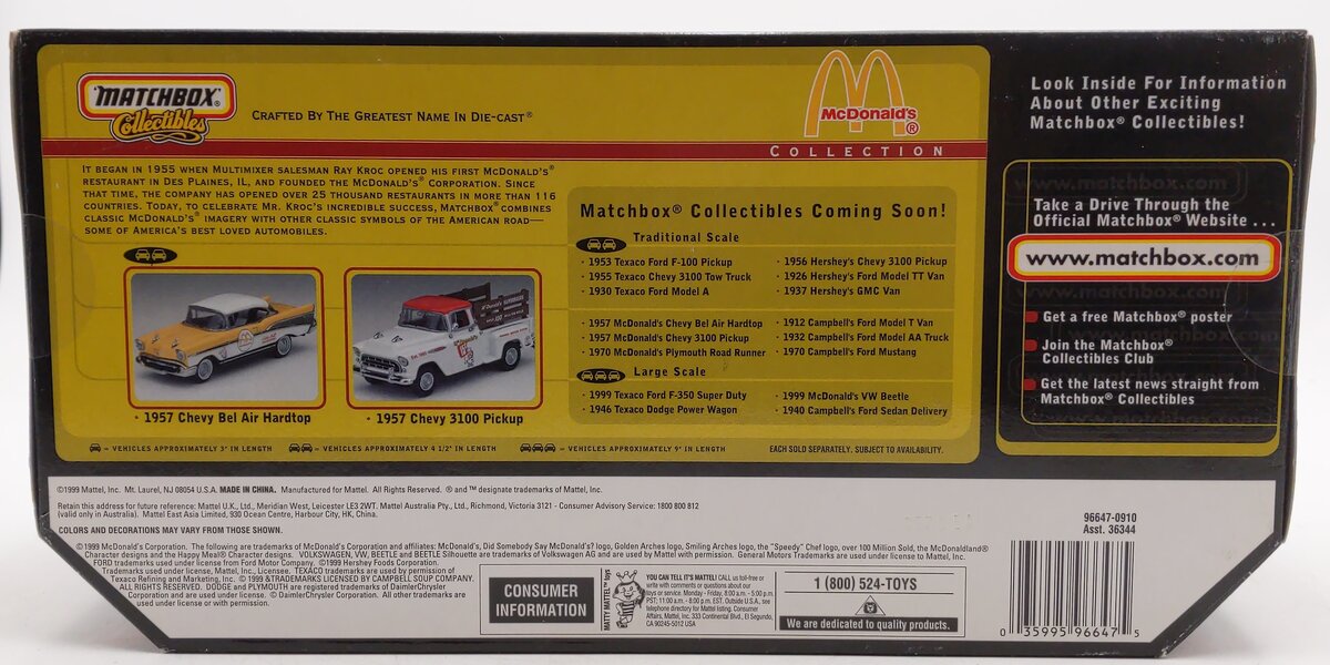 Matchbox Collectibles 1:18 1999 McDonalds Diecast Volkswagen Beetle MT/Box