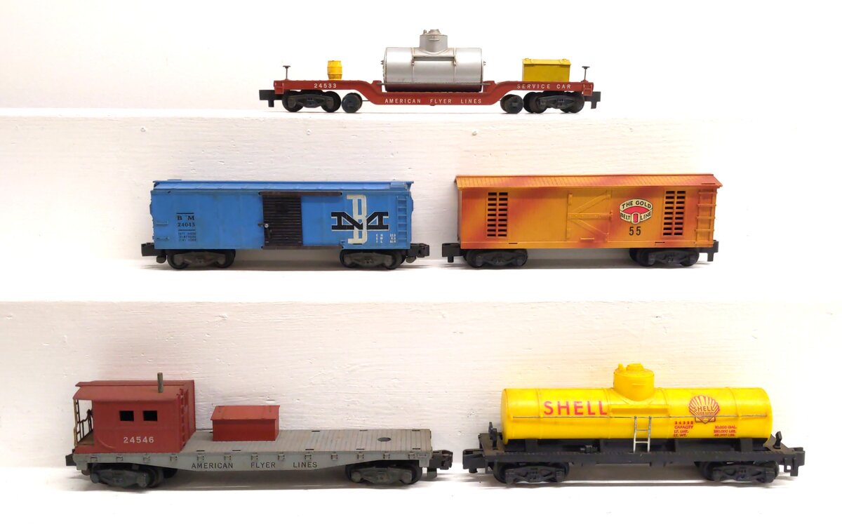 American Flyer S Assorted Freight Cars: 24043, 24328, 24533, 24546, 55 [5] VG