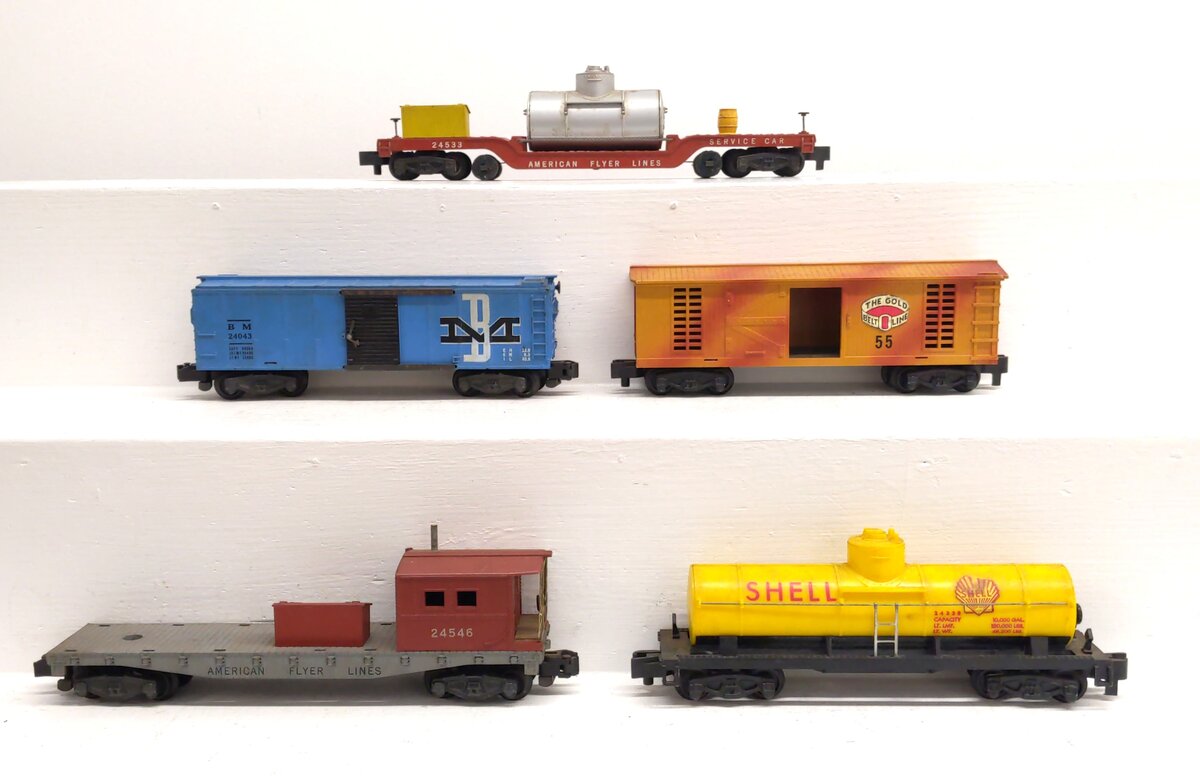 American Flyer S Assorted Freight Cars: 24043, 24328, 24533, 24546, 55 [5] VG