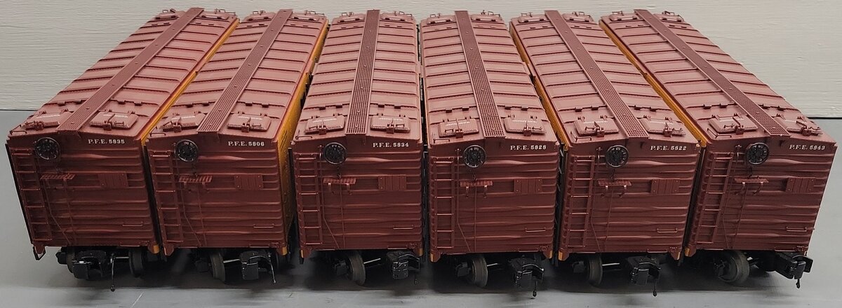 MTH 20-92109 O Pacific Fruit Express 40' Steel Sided Reefer (Set of 6) EX/Box