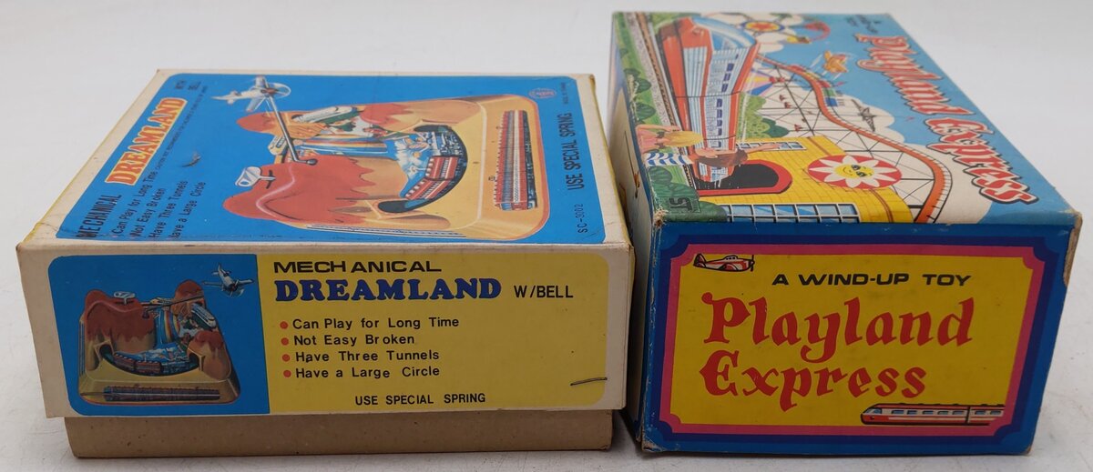 Vintage Tin Windup Train Toys w/ Airplanes [2] VG/Box