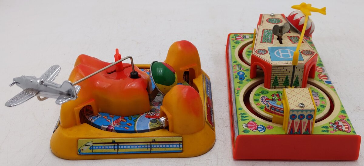 Vintage Tin Windup Train Toys w/ Airplanes [2] VG/Box