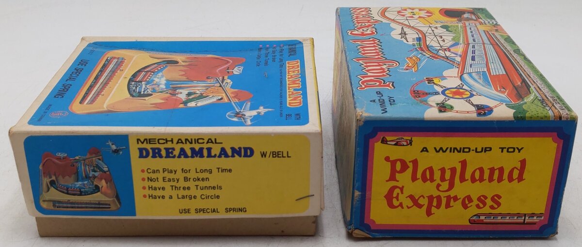 Vintage Tin Windup Train Toys w/ Airplanes [2] VG/Box