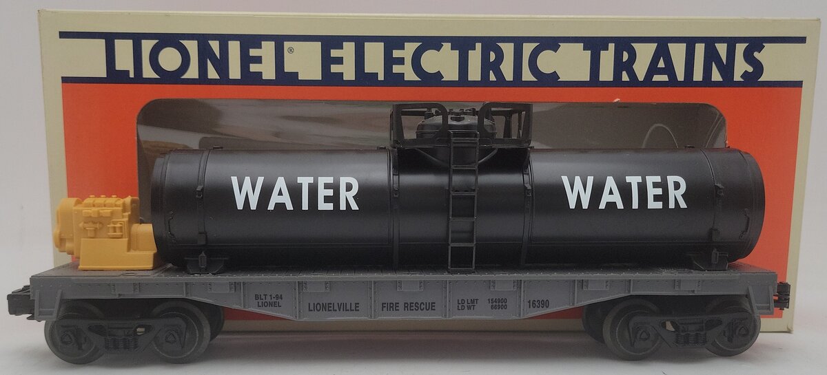 Lionel 6-16390 O Gauge Lionelville Fire Rescue Flatcar w/Water Tank EX/Box
