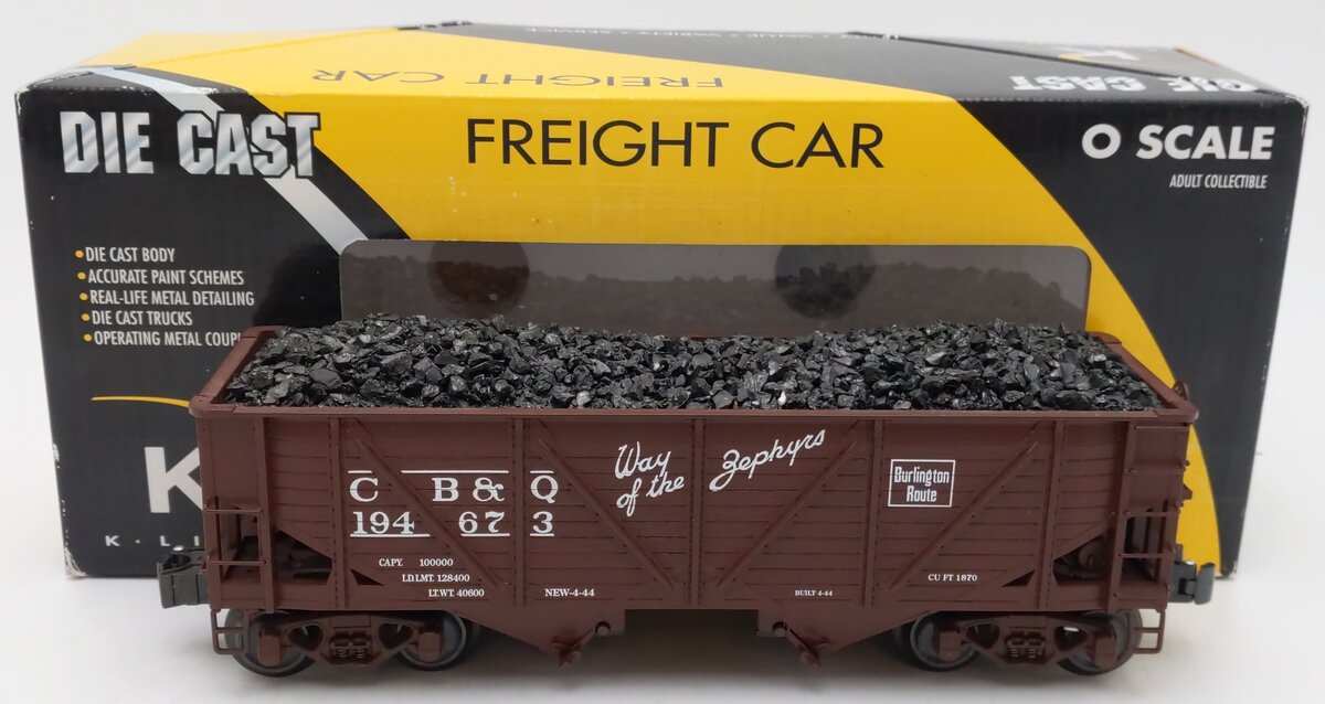 K-Line K6255-1331 O CB&Q 2-Bay DC Hopper #194673 w/Coal Load EX/Box