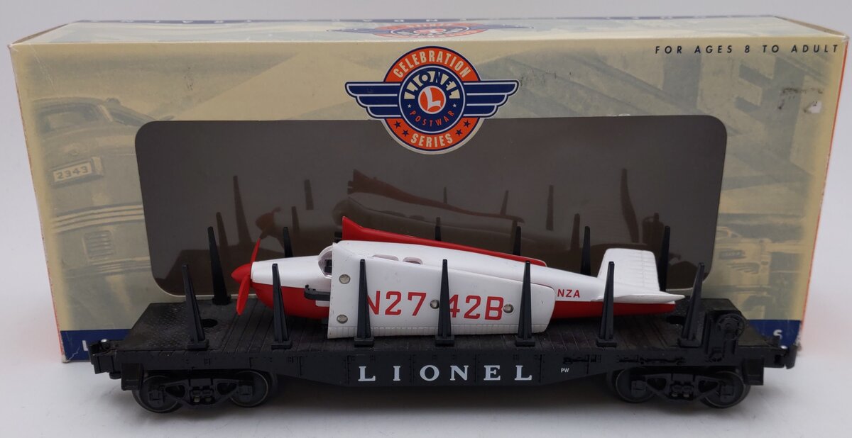 Lionel 6-29462 O Gauge 6500 PWC Flatcar w/Airplane White & Red VG/Box