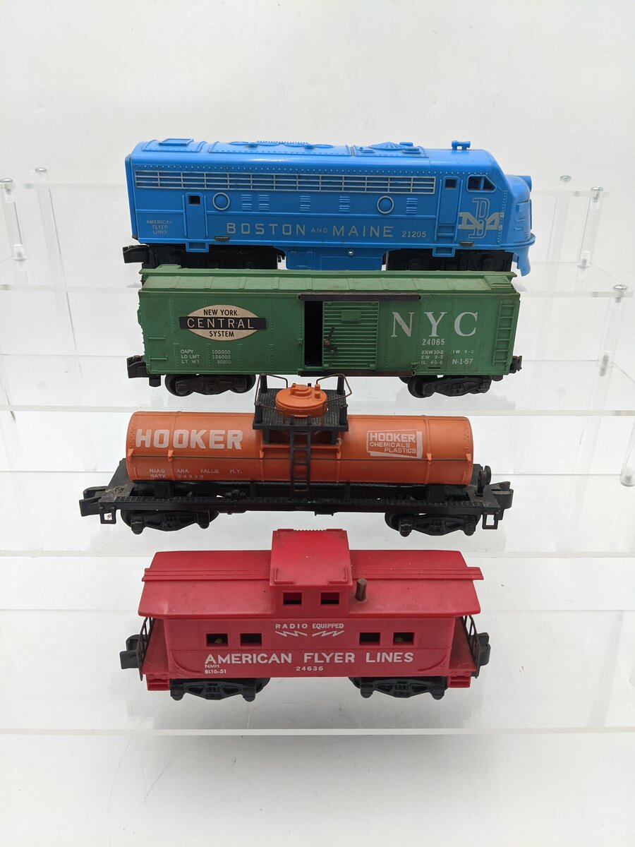 American Flyer 20710 Vintage S The Bullet Diesel Set: 21205, 25081, 24329, 24636 VG