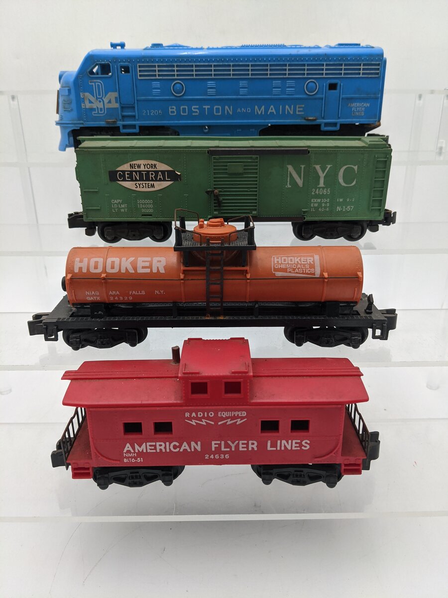American Flyer 20710 Vintage S The Bullet Diesel Set: 21205, 25081, 24329, 24636 VG