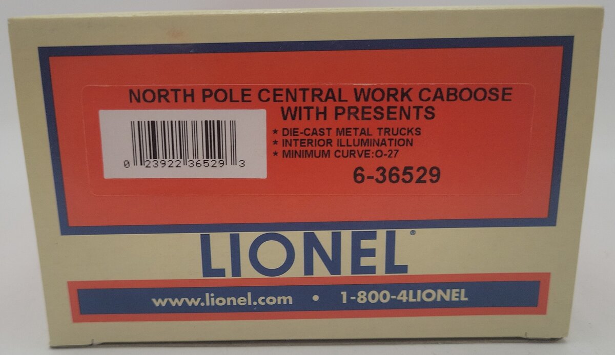Lionel 6-36529 O Gauge North Pole Central Work Caboose w/Presents EX/Box