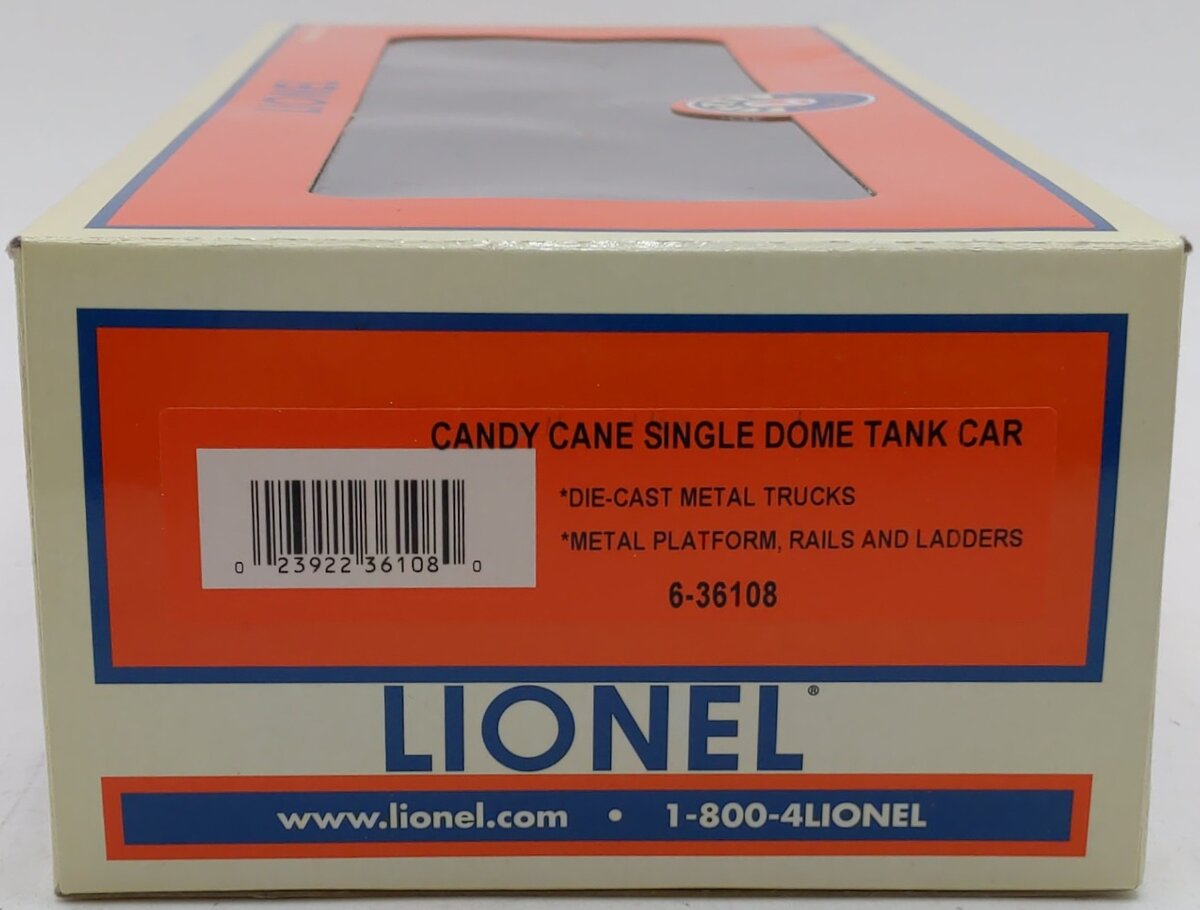 Lionel 6-36108 O Gauge Candy Cane Single Dome Tank Car EX/Box