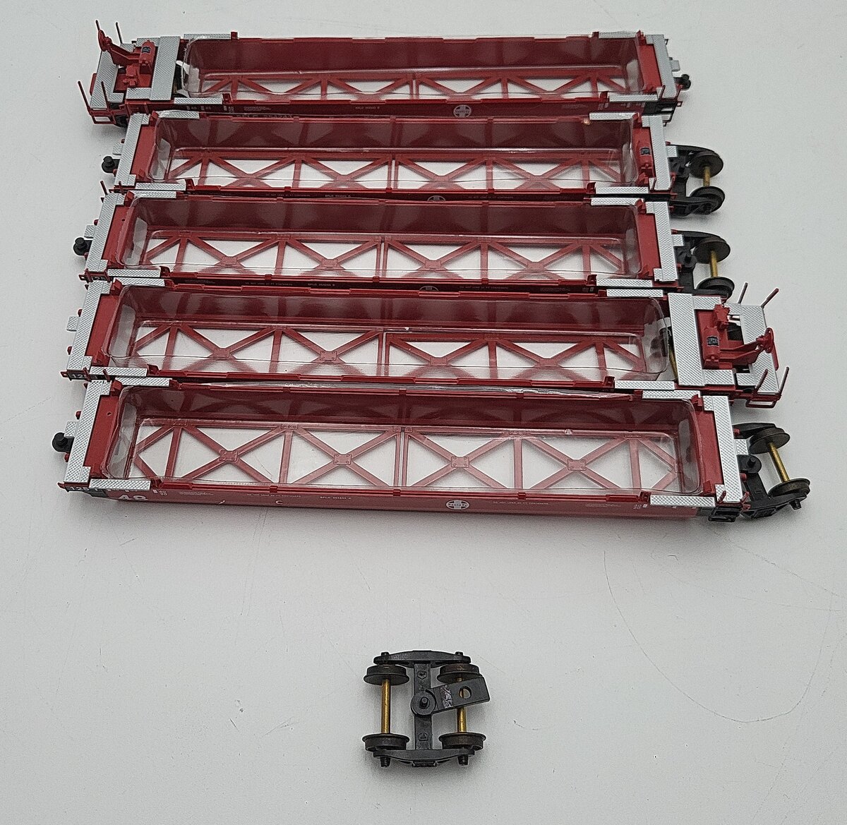 Con-Cor 0001-001954 HO Scale Santa Fe Tin Stack Container Cars (Set of 5) VG/Box