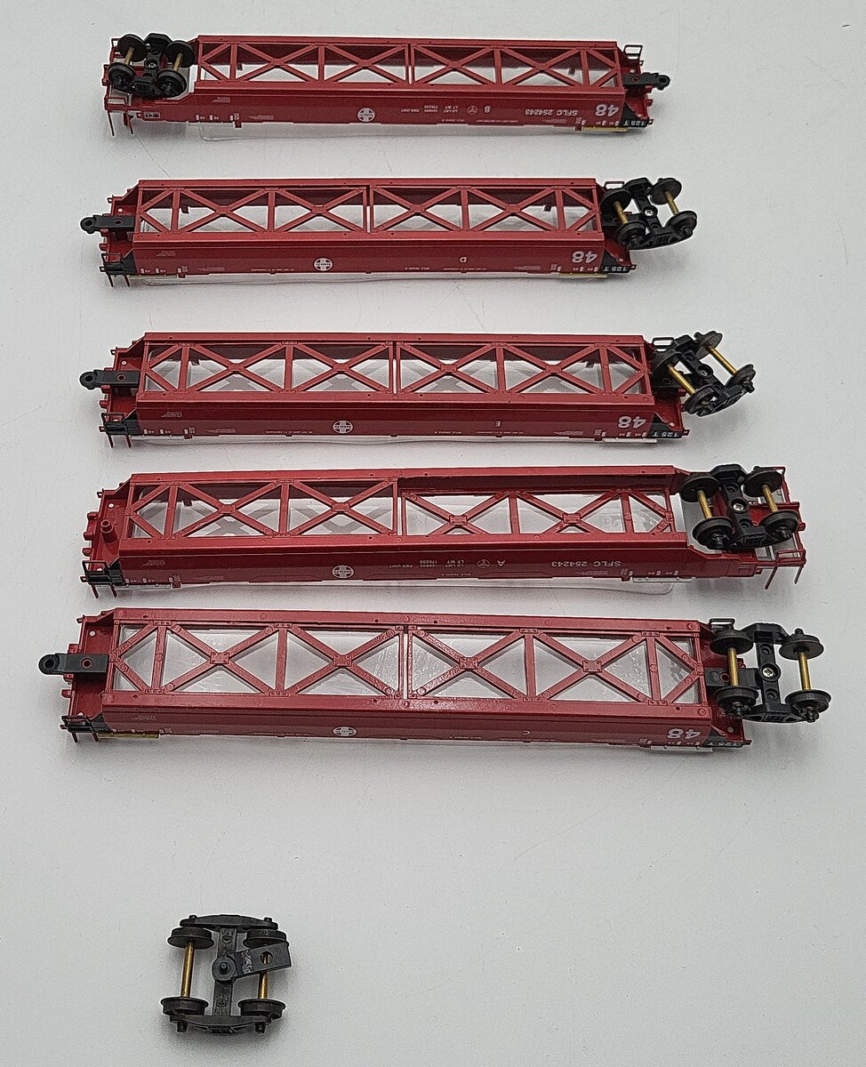 Con-Cor 0001-001954 HO Scale Santa Fe Tin Stack Container Cars (Set of 5) VG/Box