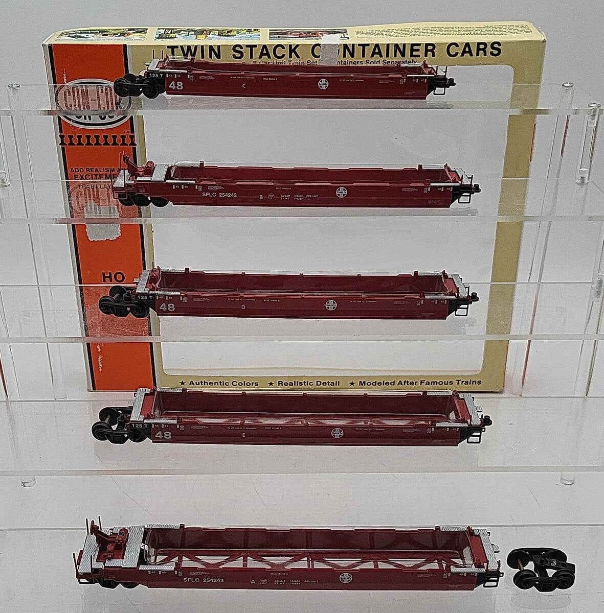 Con-Cor 0001-001954 HO Scale Santa Fe Tin Stack Container Cars (Set of 5) VG/Box