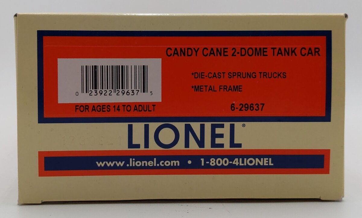 Lionel 6-29637 O Gauge Candy Cane 2-Dome Tank Car LN/Box