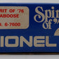 Lionel 6-7600 O Spirit of 76 Mid West Division Porthole Lighted Caboose #7600 LN/Box