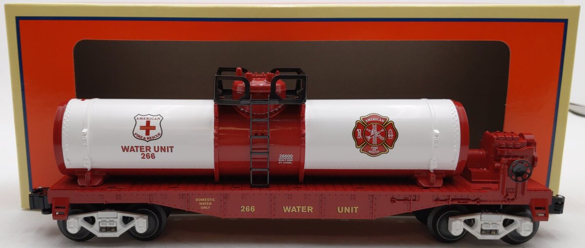 Lionel 6-26600 O Gauge American Fire and Rescue Flatcar w/Water Tank #266 EX/Box