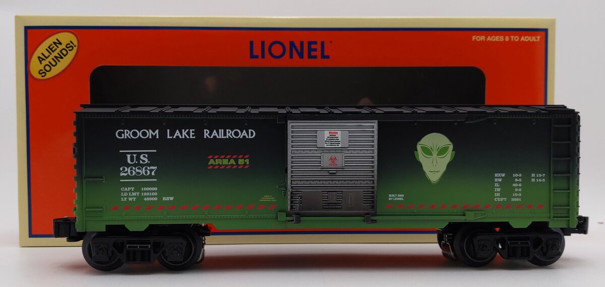 Lionel 6-26867 O Gauge Groom Lake Operating AlienSounds Boxcar LN/Box