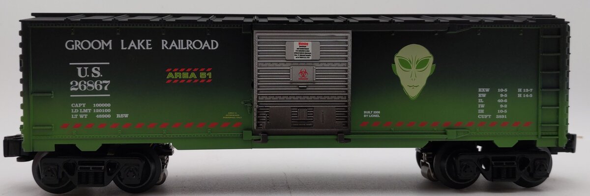 Lionel 6-26867 O Gauge Groom Lake Operating AlienSounds Boxcar LN/Box