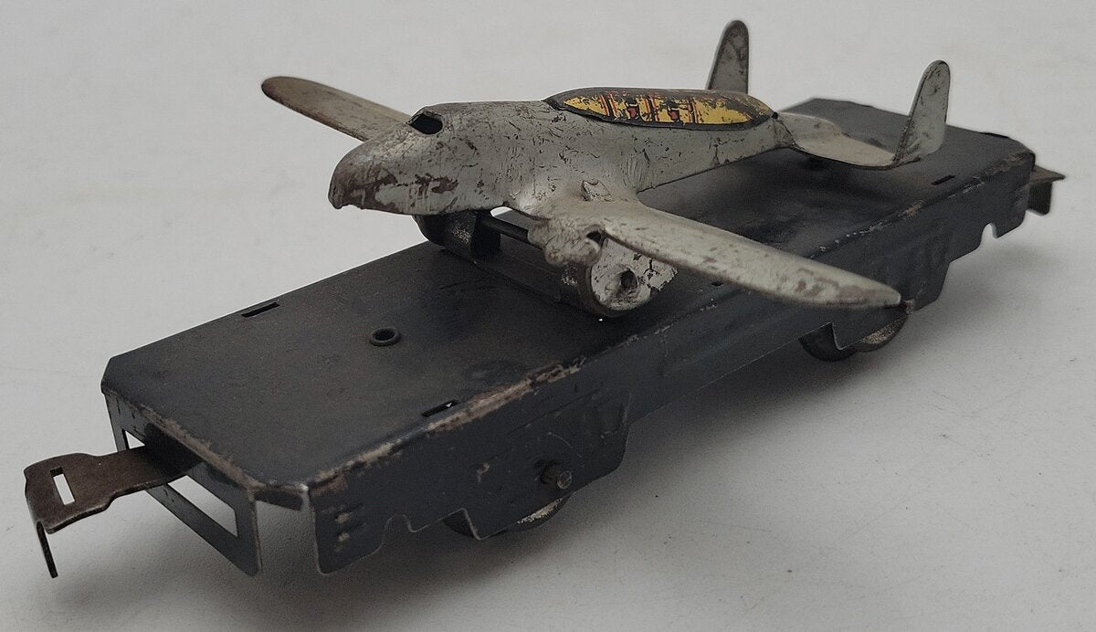Marx O Gauge Army Supply Litho Flat Car w/Airplane VG