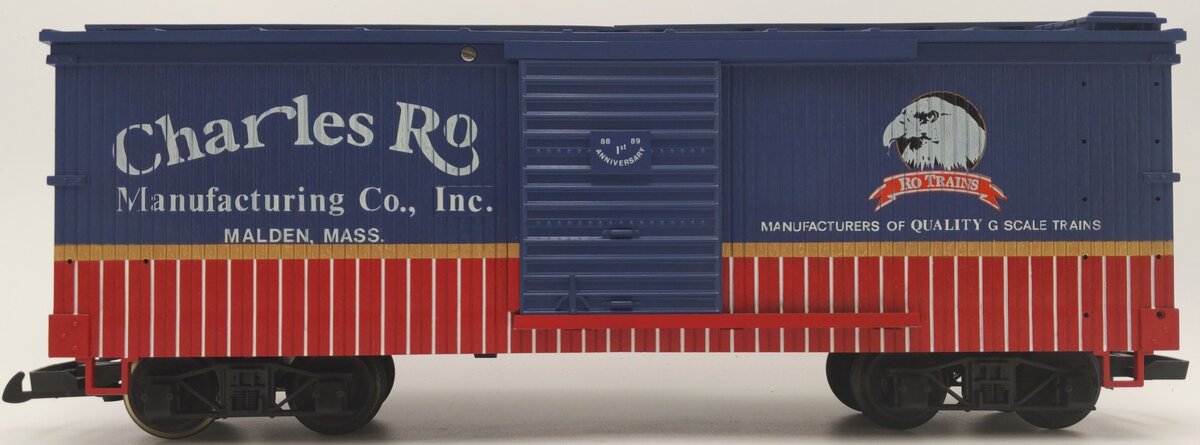 USA Trains 8889 G Scale Charles Ro Manufacturing Co 1st Anniversary Boxcar EX/Box