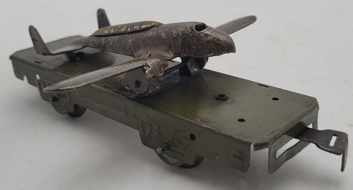 Marx O Gauge Army Supply Litho Flat Car w/Airplane VG