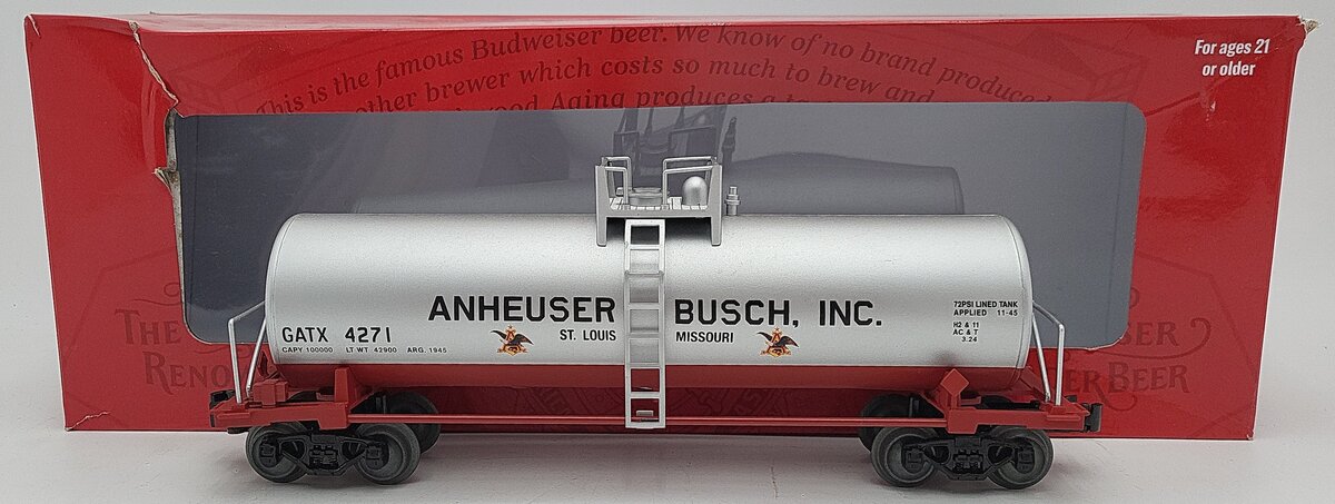 Lionel 1928240 O Gauge Anheuser Busch Uni-body Tank Car EX/Box