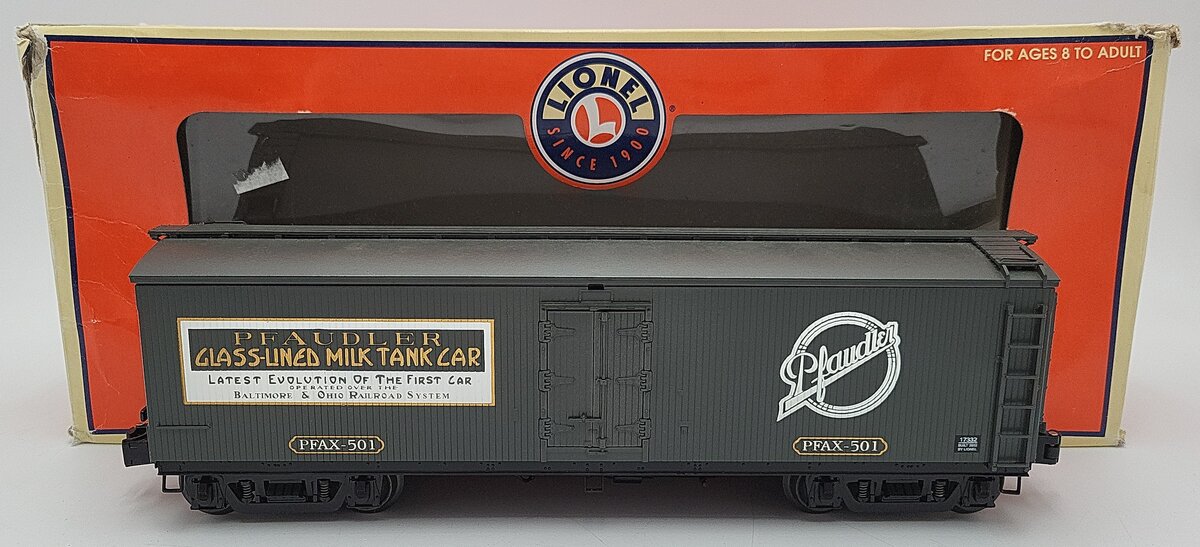 Lionel 6-17332 O Gauge Pfaudler Milk Billboard Refrigeraor Car w/ Tanks #501 EX/Box