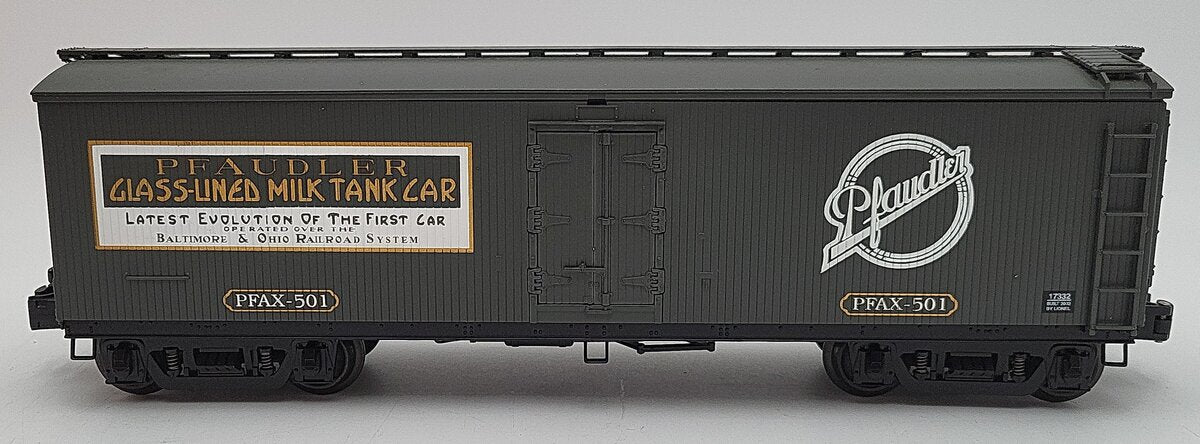 Lionel 6-17332 O Gauge Pfaudler Milk Billboard Refrigeraor Car w/ Tanks #501 EX/Box