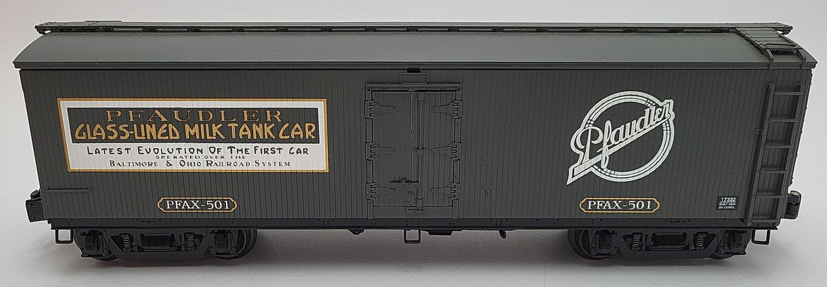 Lionel 6-17332 O Gauge Pfaudler Milk Billboard Refrigeraor Car w/ Tanks #501 EX/Box