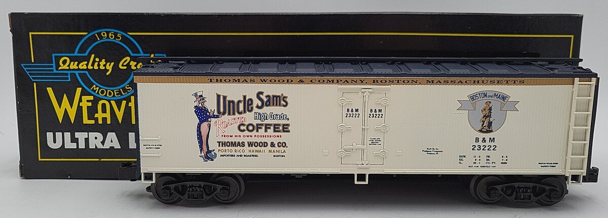 Weaver U3165LD O Gauge Boston & Maine Uncle Sam's Woodside Reefer Car #23222 EX/Box