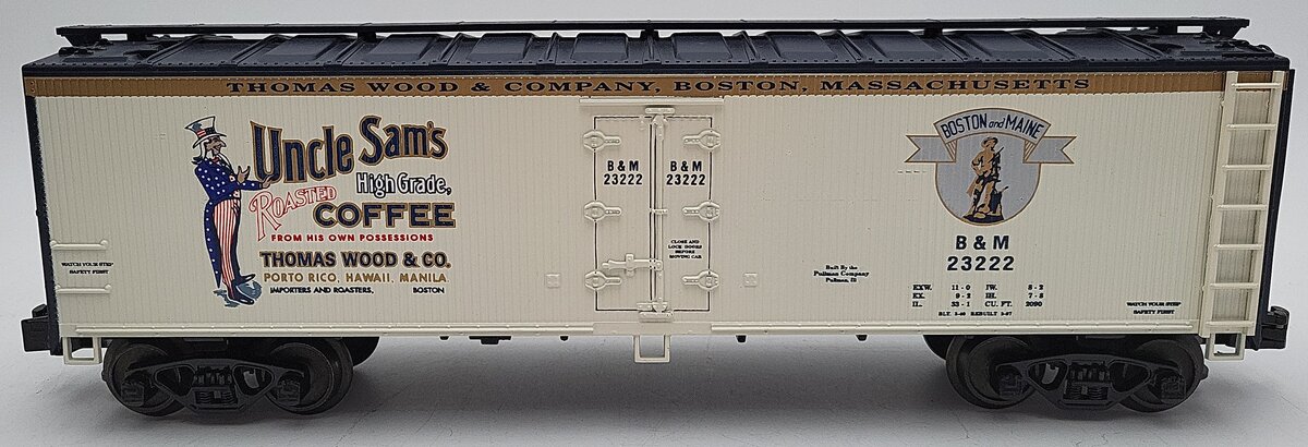 Weaver U3165LD O Gauge Boston & Maine Uncle Sam's Woodside Reefer Car #23222 EX/Box