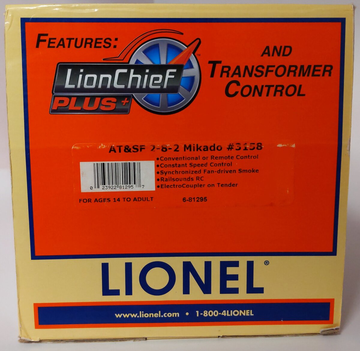 Lionel 6-81295 O Scale ATSF LionChief Plus 2-8-2 Mikado Steam Locomotive #3158 LN/Box