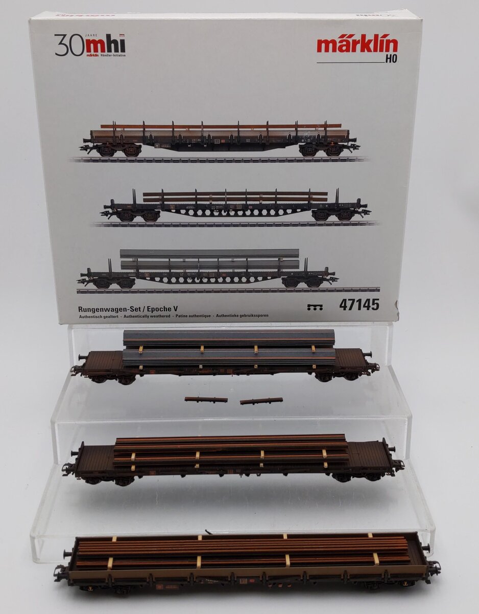 Marklin 47145 HO Scale 3-Car Stake Car Set EX/Box