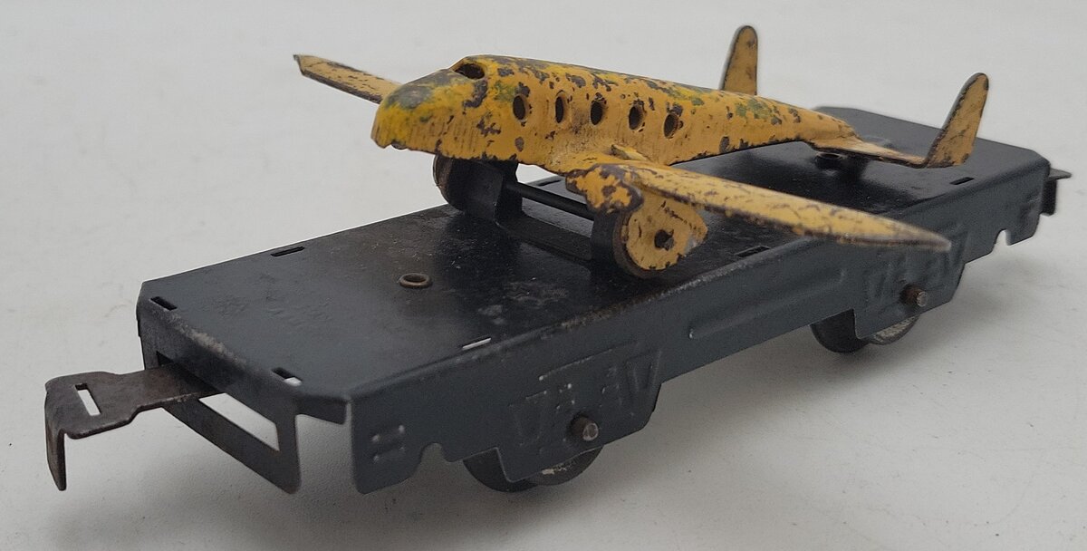Marx O Gauge Vintage Litho Flat Car w/Airplane VG