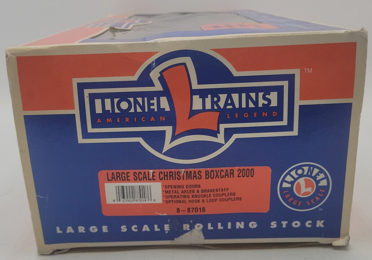 Lionel 8-87018 G Scale 2000 Christmas Boxcar #7001 EX/Box