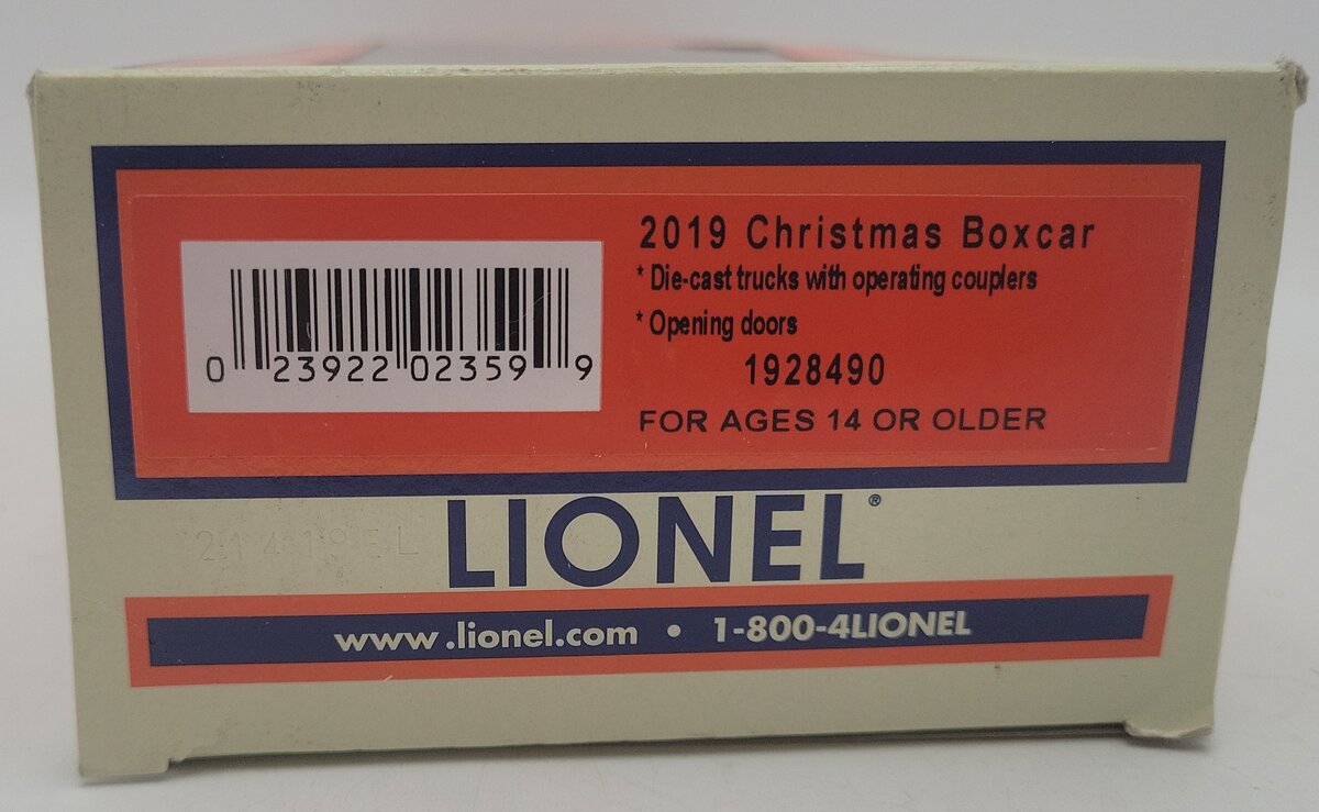 Lionel 1928490 O Gauge 2019 Christmas Boxcar EX/Box