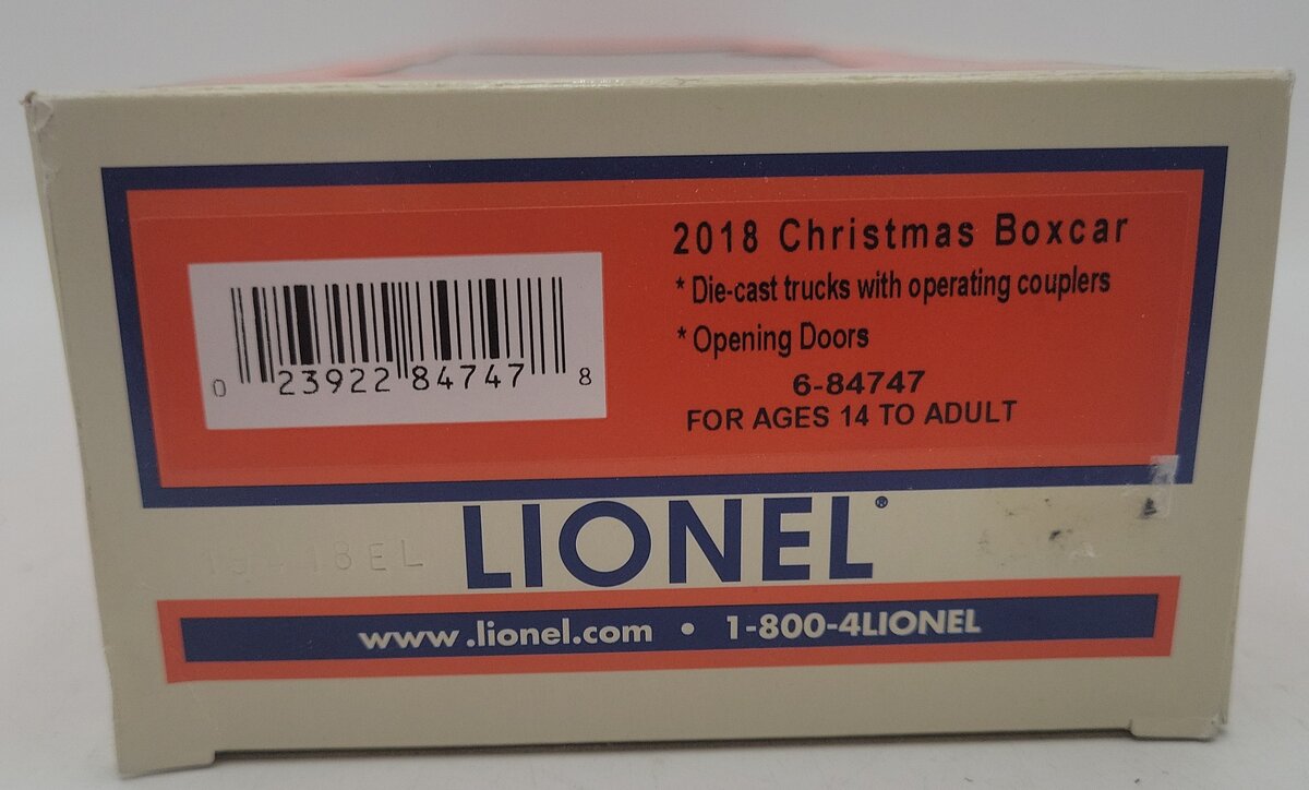 Lionel 6-84747 O Gauge 2018 Christmas Boxcar EX/Box