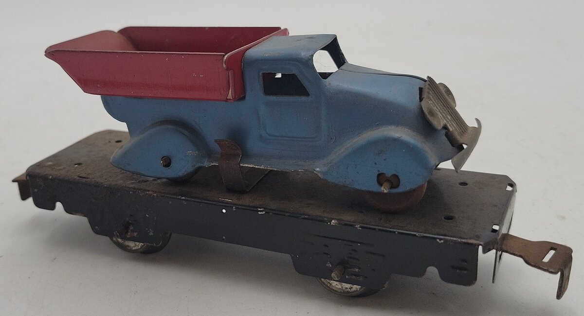 Marx O Gauge Litho Flat Car w/Dump Truck VG