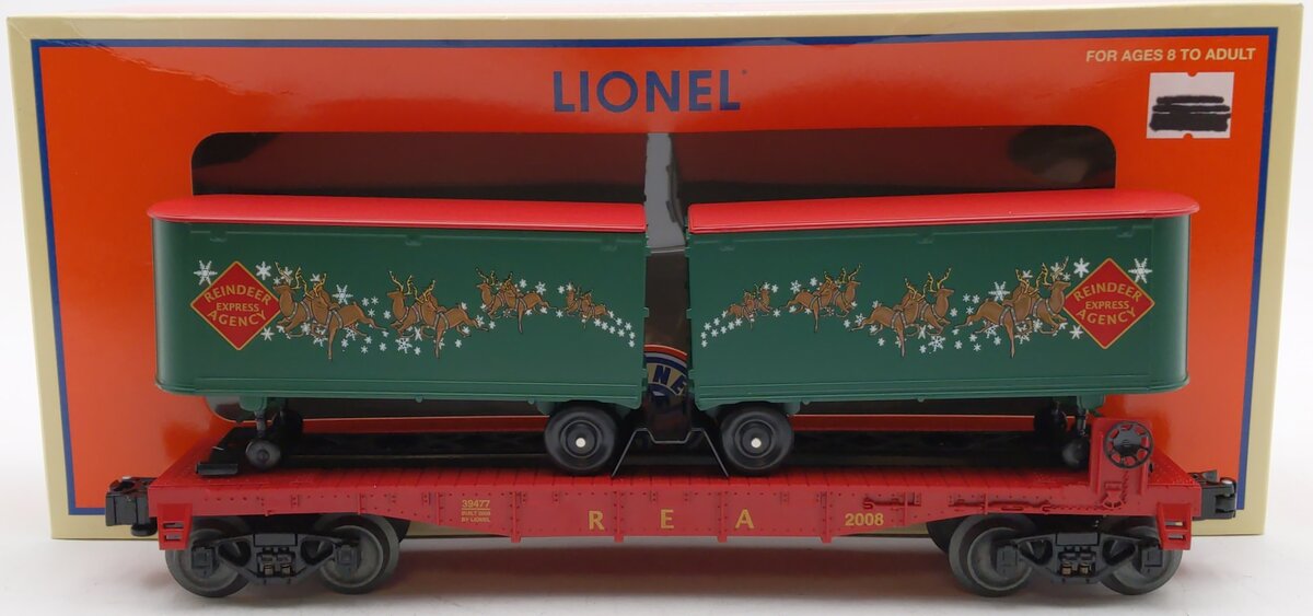 Lionel 6-39477 O Gauge Christmas Flatcar w/Reindeer Trailers LN/Box