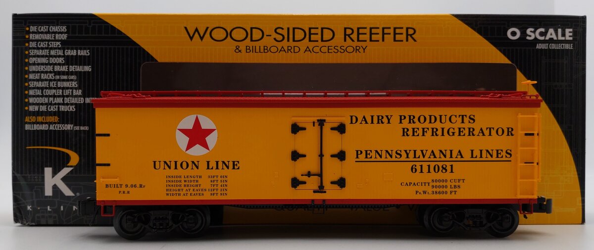 K-Line K742-1891 O Gauge Pennsylvania Woodside Reefer w/ Billboard #611081 EX/Box