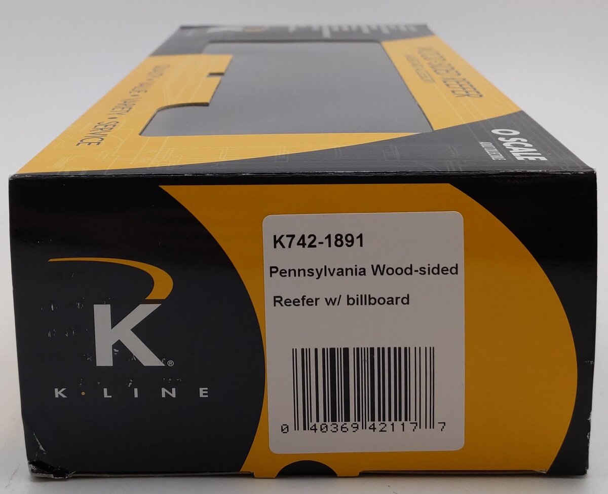 K-Line K742-1891 O Gauge Pennsylvania Woodside Reefer w/ Billboard #611081 EX/Box