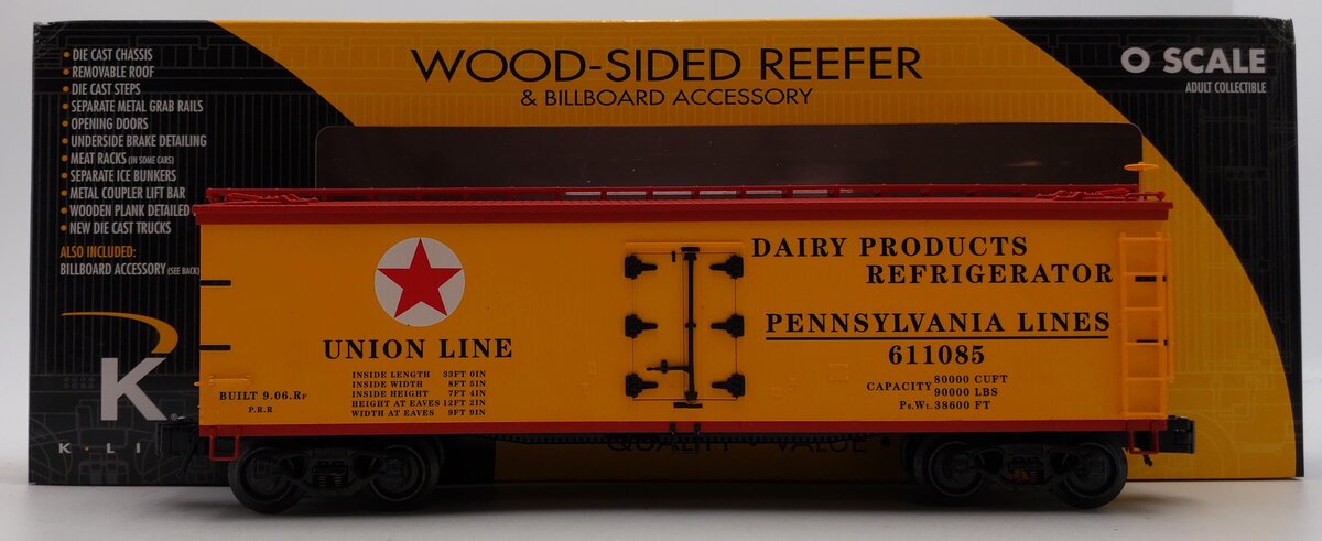 K-Line K742-1891 O Gauge Pennsylvania Woodside Reefer w/ Billboard #611085 EX/Box