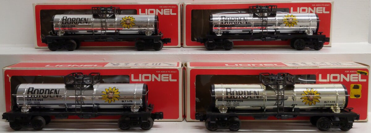 Lionel O Gauge Borden Plated Tank Cars: 6-9154 (4) EX/Box